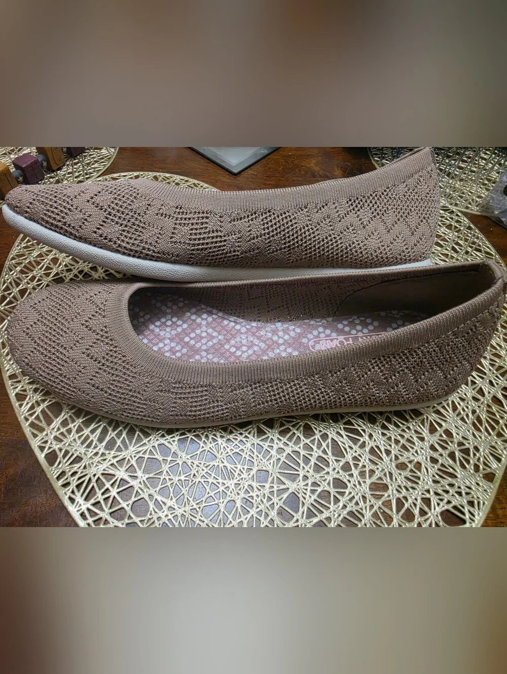 Skechers Brown Knit Memory Foam Ballet Flats - Comfortable Everyday Shoes